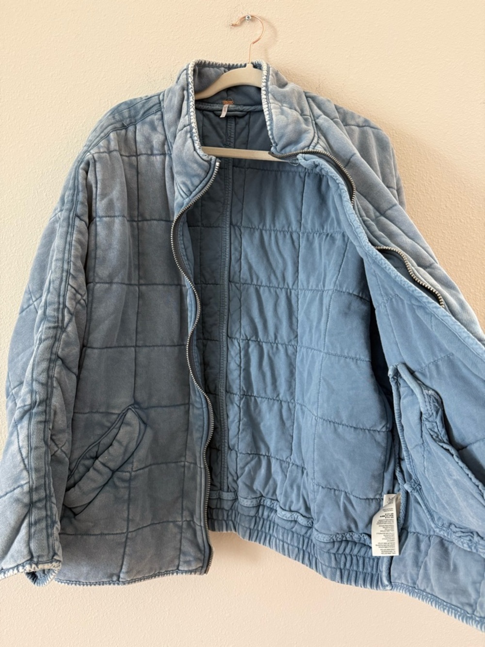 Free People Dolman Quilted Knit Jacket Wavy Waters Light Blue Large - Picture 6 of 11